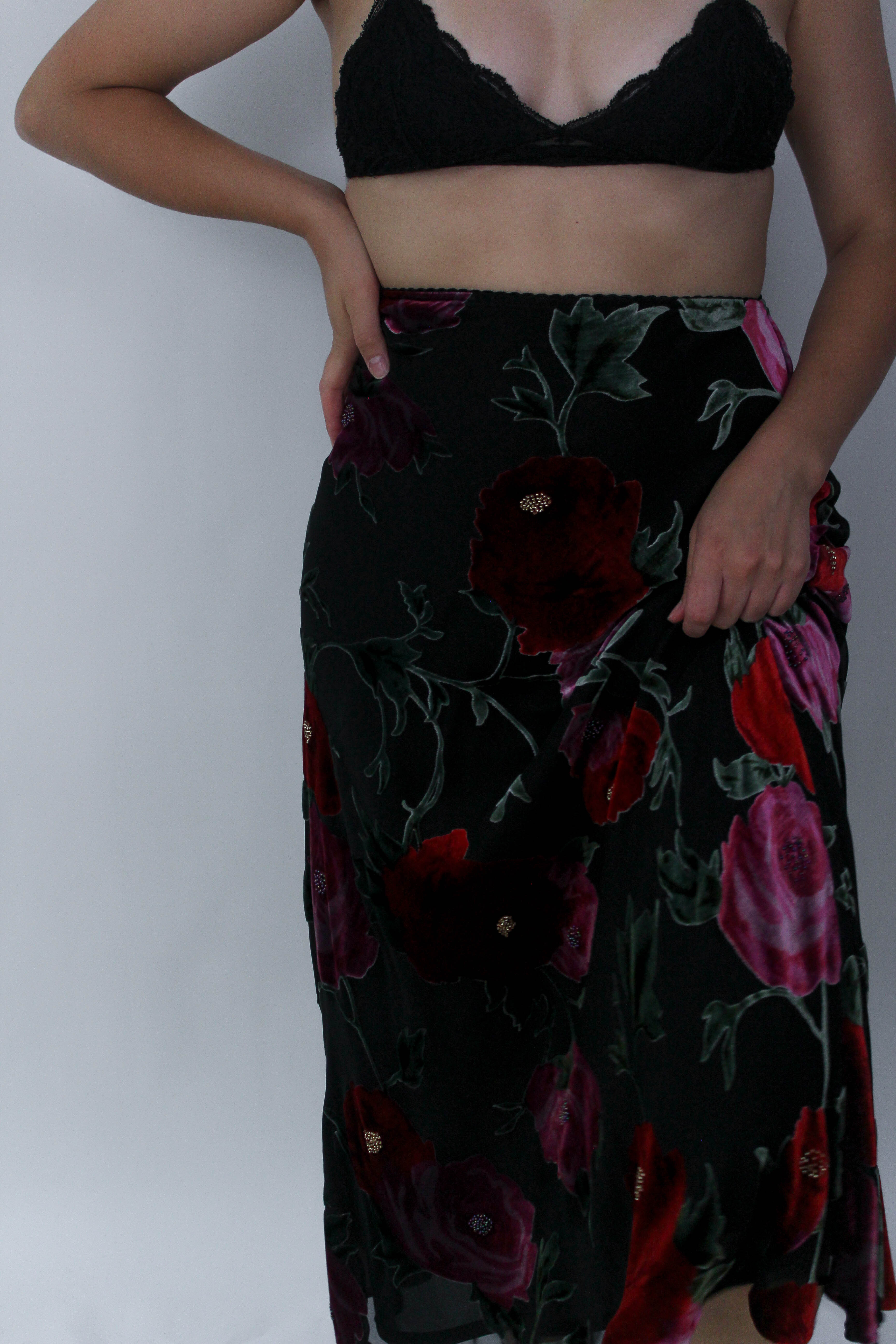 Vintage Floral Silky Skirt